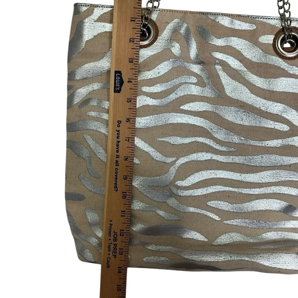 Kate Landry Silver Zebra Print Tote Bag Chain Strap Shoulder‎ Bag